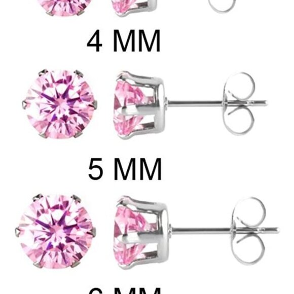 5 Pairs Black & Pink CZ Stud Earrings Set for Women, Hypoallergenic Stainless St - Picture 2 of 6